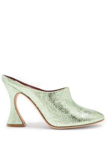 SIES MARJAN Elisa crinkled-leather mules | green metallic heels