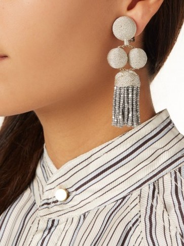 REBECCA DE RAVENEL Elle drop clip-on earrings ~ metallic-silver statement jewellery - flipped