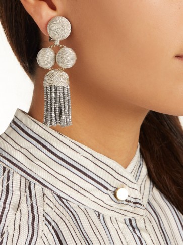REBECCA DE RAVENEL Elle drop clip-on earrings ~ metallic-silver statement jewellery