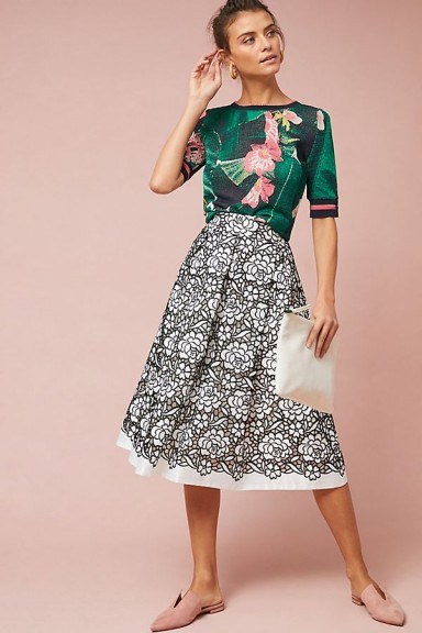 Eliza J Embla Lace Overlay Skirt | black and white floral skirts - flipped