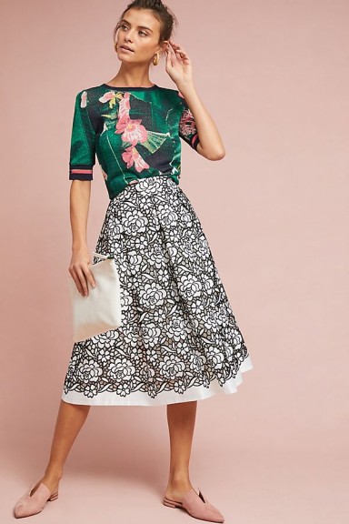 Eliza J Embla Lace Overlay Skirt | black and white floral skirts