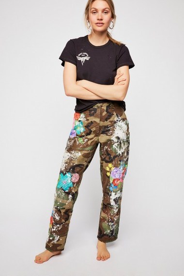 Rialto Jean Project Embroidered Camo Pant | floral cargo trousers - flipped