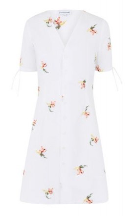 WAREHOUSE EMBROIDERED COTTON DRESS / white floral shirt dresses - flipped