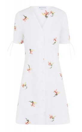 WAREHOUSE EMBROIDERED COTTON DRESS / white floral shirt dresses