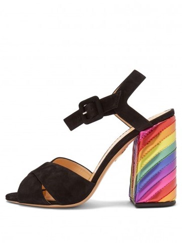 CHARLOTTE OLYMPIA Emma rainbow suede sandals ~ striped multicoloured chunky heels - flipped