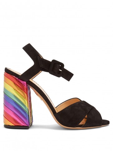 CHARLOTTE OLYMPIA Emma rainbow suede sandals ~ striped multicoloured chunky heels