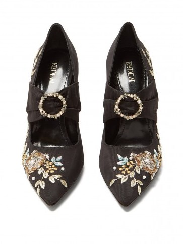 ERDEM Fabiola point-toe embroidered moire pumps ~ vintage style shoes - flipped