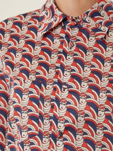 LA DOUBLEJ EDITIONS Face-print cotton shirt ~ chic vintage style prints ~ red, white and navy shirts - flipped