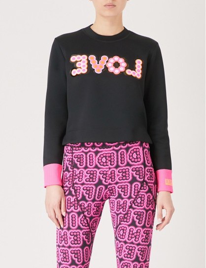 FENDI Love-print jersey sweatshirt black and pink – slogan sweatshirts - flipped