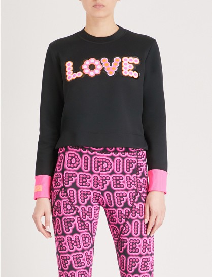 FENDI Love-print jersey sweatshirt black and pink – slogan sweatshirts