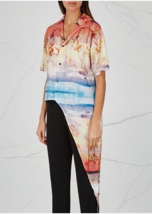 FILLES À PAPA Sunset Palm crystal-embellished jersey shirt ~ asymmetric hemline shirts - flipped