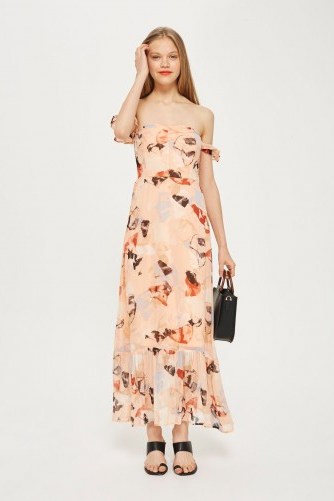 YAS Peach Floral Bardot Maxi Dress | long off the shoulder dresses | summer style - flipped