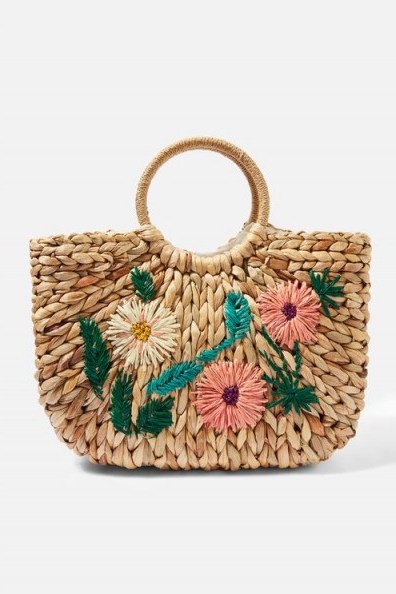 Topshop Floral Embroidered Straw Tote Bag | pretty summer bags - flipped