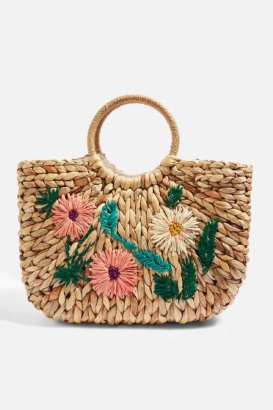 Topshop Floral Embroidered Straw Tote Bag | pretty summer bags