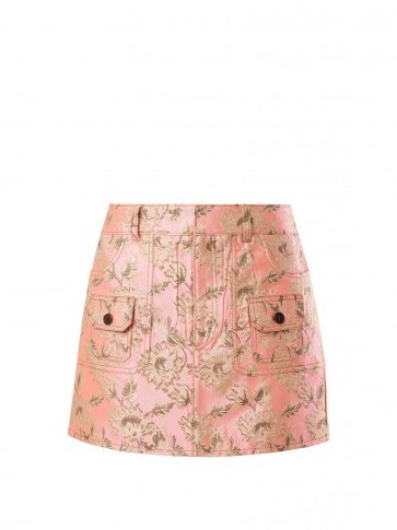 PRADA Floral-brocade mini skirt | luxe pink & gold skirts - flipped