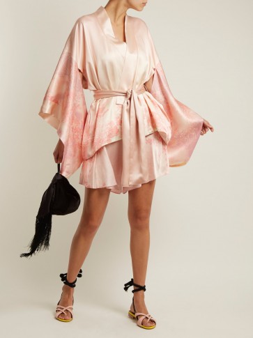 HILLIER BARTLEY Floral-print silk kimono jacket ~ pink silky oriental style jackets