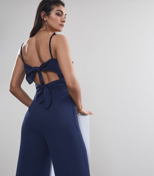 REISS FRANKIE BOW BACK DETAIL JUMPSUIT FRENCH NAVY ~ little details ~ blue strappy jumpsuits - flipped