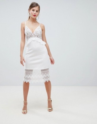 French Connection Strappy Lace Midi Dress | sheer plunge front dresses - flipped