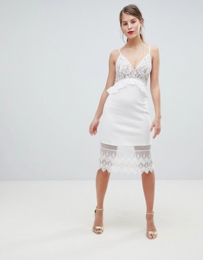 French Connection Strappy Lace Midi Dress | sheer plunge front dresses