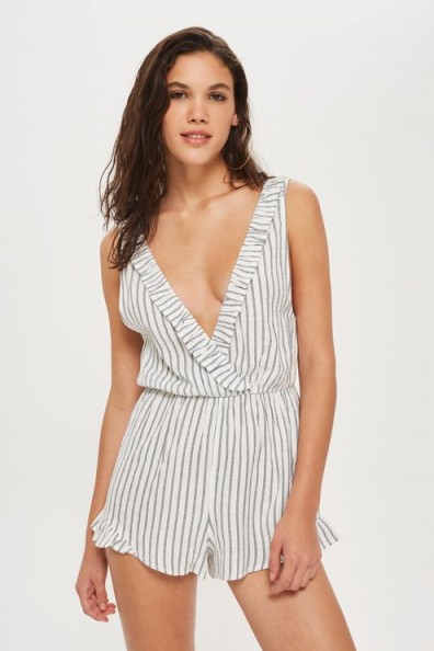 Topshop Frill Wrap Playsuit | striped plunge front playsuits