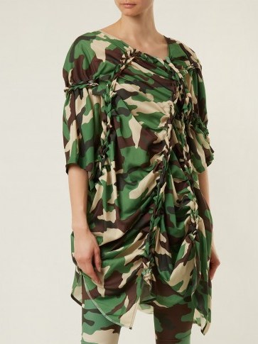 JUNYA WATANABE Gathered-detail camouflage-print woven dress / ruched camo dresses - flipped