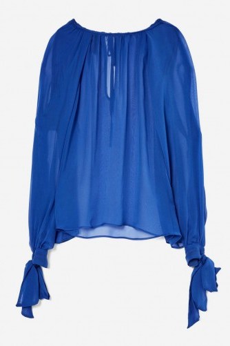 Topshop Gospel Blouse by Boutique | cobalt blue silk sheer blouses - flipped