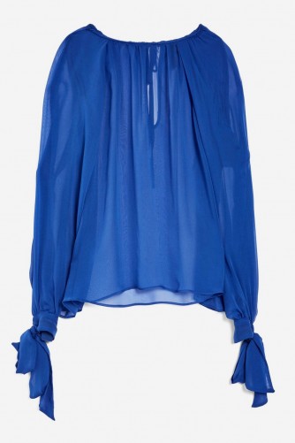 Topshop Gospel Blouse by Boutique | cobalt blue silk sheer blouses