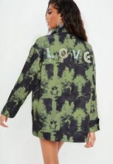 MISSGUIDED green embellished love field jacket ~ slogan combat jackets