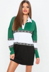 Missguided green mg colourblock rugby shirt dress – sporty dresses