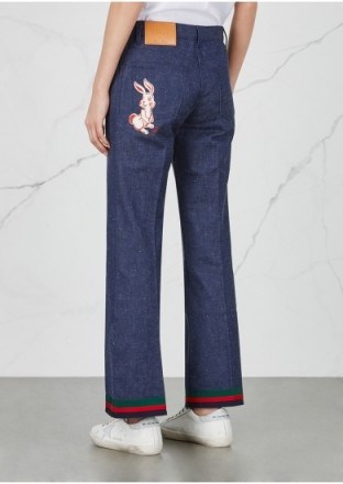 GUCCI Blue straight-leg jeans | cute back pocket embroidered bunny - flipped
