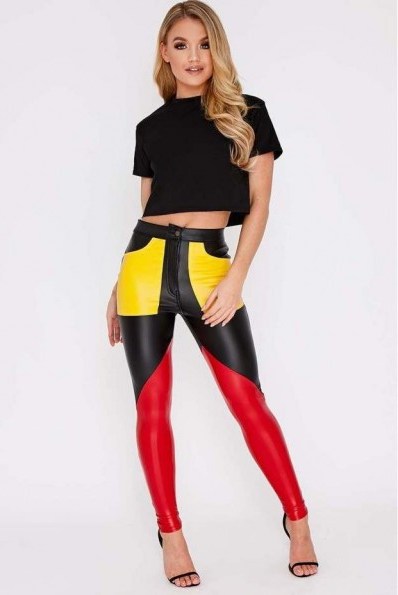 IN THE STYLE HADAR BLACK COLOUR BLOCK FAUX LEATHER TROUSERS | skinny pants - flipped