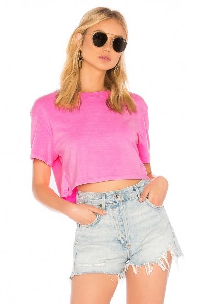 Hanes x Karla X REVOLVE THE NEON CROP TEE Neon Pink | bright cropped T-shirts - flipped