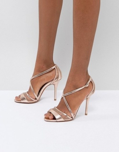 Head Over Heels by Dune Rose Gold Metallic Heeled Sandals ~ strappy going out shoes - flipped