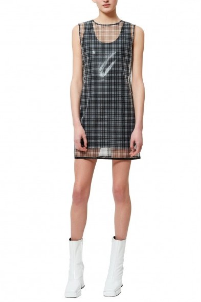 Helmut Lang CELLOPHANE PLAID SHELL DRESS – semi sheer dresses - flipped