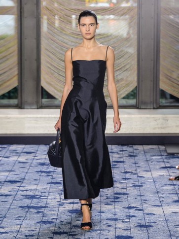 GABRIELA HEARST Herve square-neck silk-blend dress ~ navy-blue thin strap fit and flare dresses