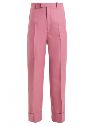 GUCCI High-rise straight-leg twill cropped trousers ~ pink turn-up pants