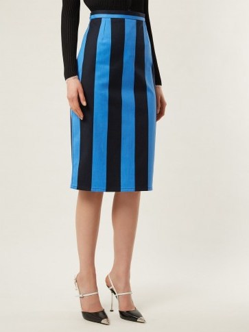 PRADA High-rise striped denim pencil skirt ~ tonal-blue stripe skirts - flipped