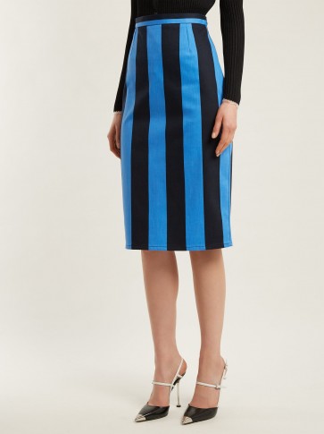 PRADA High-rise striped denim pencil skirt ~ tonal-blue stripe skirts
