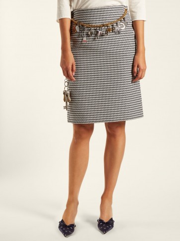 BALENCIAGA Houndstooth chain-belt pencil skirt / check print skirts / charm embellished belts
