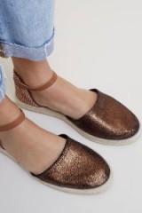Hudson London Borneo Sandals in Bronze | metallic ankle strap flats