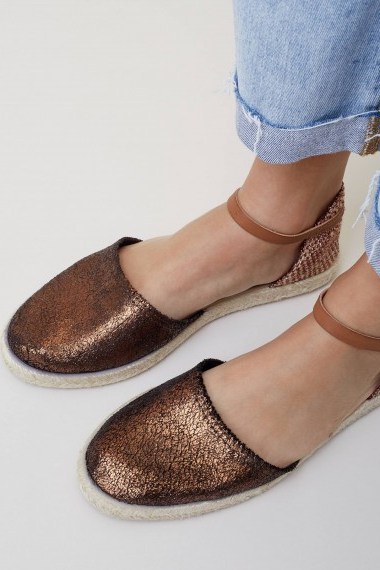 Hudson London Borneo Sandals in Bronze | metallic ankle strap flats - flipped