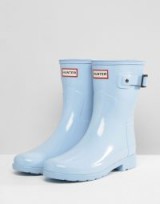 Hunter Original Refined Short Gloss Wellington Boots in Pale Blue ~ festival booties ~ ankle wellies