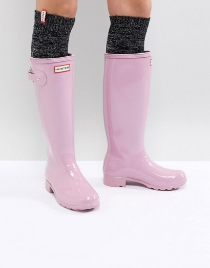 Hunter Original Tall Pink Gloss Wellington Boots Blossom ~ pink wellies ~ festival footwear