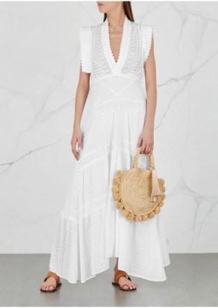 ISABEL MARANT Zayla broderie anglaise cotton midi dress | white plunge front boho dresses - flipped