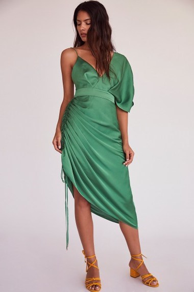 Keepsake The Label I’ve Got You Dress in Emerald Green | one sleeve side ruched plunge front dresses - flipped