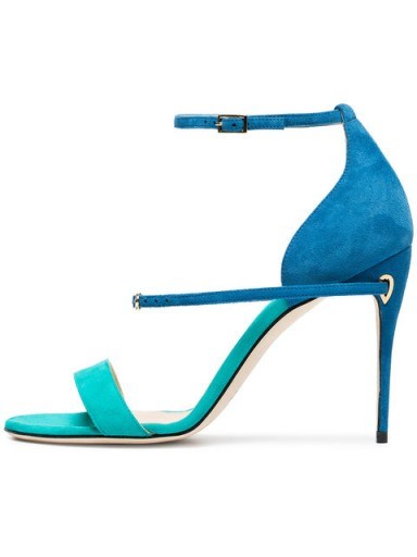 JENNIFER CHAMANDI blue and green Rolando 105 suede sandals ~ colourblock heels - flipped