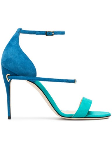 JENNIFER CHAMANDI blue and green Rolando 105 suede sandals ~ colourblock heels
