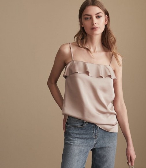 REISS JESSICA BLUSH PINK FRILL FRONT CAMI TOP / ruffled camisole - flipped