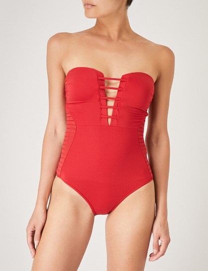 JETS BY JESSIKA ALLEN Parallels bandeau swimsuit chilli ~ red strapless swimsuits - flipped