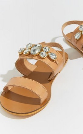 WAREHOUSE JEWELLED LEATHER SANDAL / crystal flats - flipped